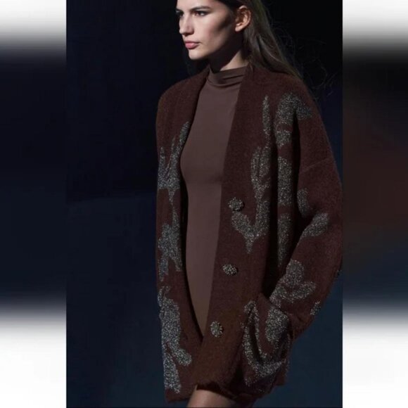 ZARA KNIT COAT WITH METALLIC THREAD - Picture 1 of 9